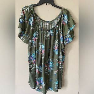 Terra & Sky Floral Print Top On/Off Shoulder Size 3X (24W-26W)